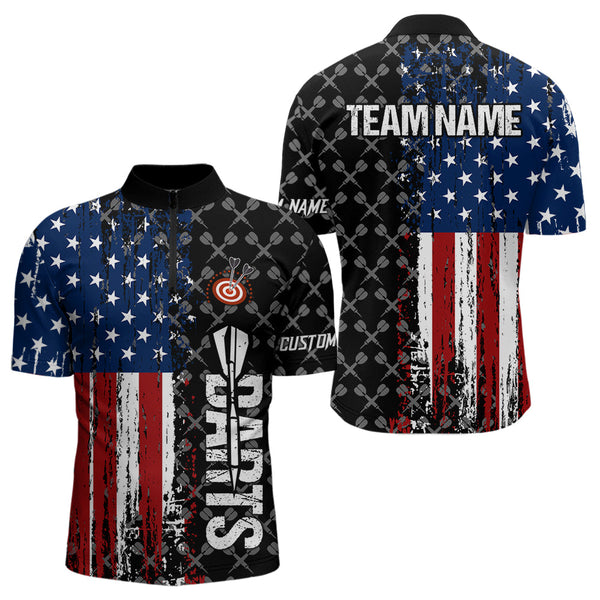 Grunge American Flag Custom Darts Shirt For Men, Darts Jersey Pocket Option TDM3798