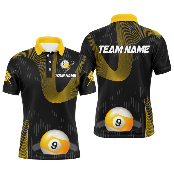 Customized Yellow Black 9 Ball Pool 3D Printed Billiard Shirts For Men, 9 Ball Billiard Jerseys TDM1938