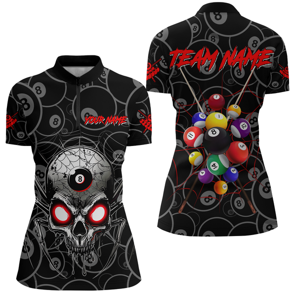 Personalized Skull Spider Billiard Balls Women Polo & Quarter-Zip Shirts Custom Billiard Team Jerseys TDM1746