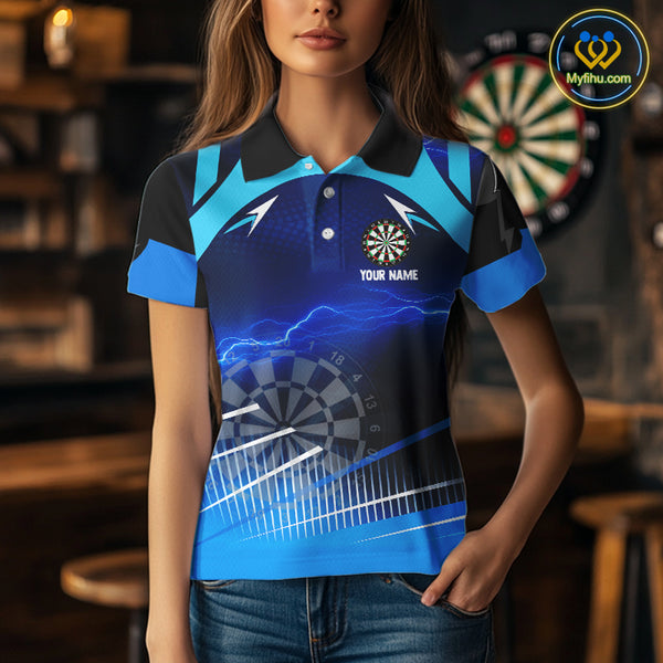 Personalized Blue Thunder Lightning Darts Jersey For Women Custom Darts Team Shirt Polo & 1/4 Zip TDM4721