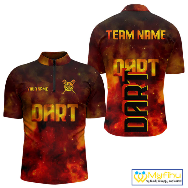 Custom Smoke Flame Darts Team Quarter-Zip Shirts For Men, Dart Uniform NYN0077