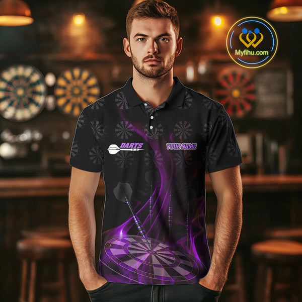 Custom Black Purple Dartboard Neon Effect Darts Men Polo Shirts, Dart Jerseys NYN0693