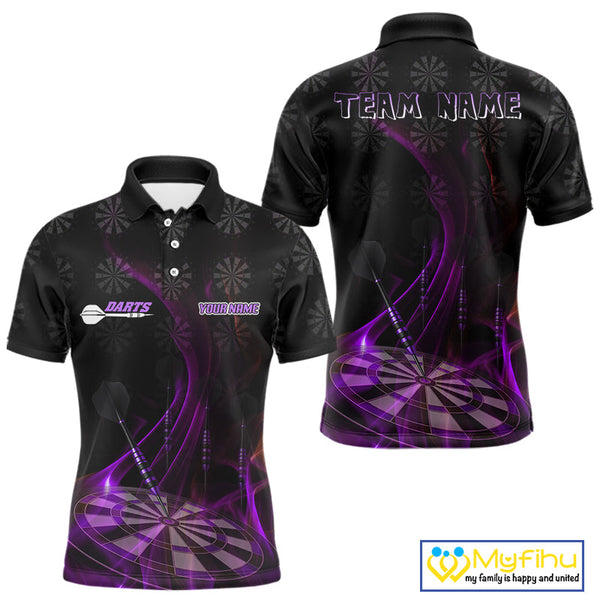 Custom Black Purple Dartboard Neon Effect Darts Men Polo Shirts, Dart Jerseys NYN0693