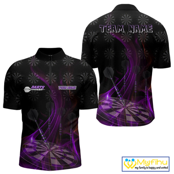 Custom Black Purple Dartboard Neon Effect Darts Men Quarter-Zip Shirts, Dart Jerseys NYN0693