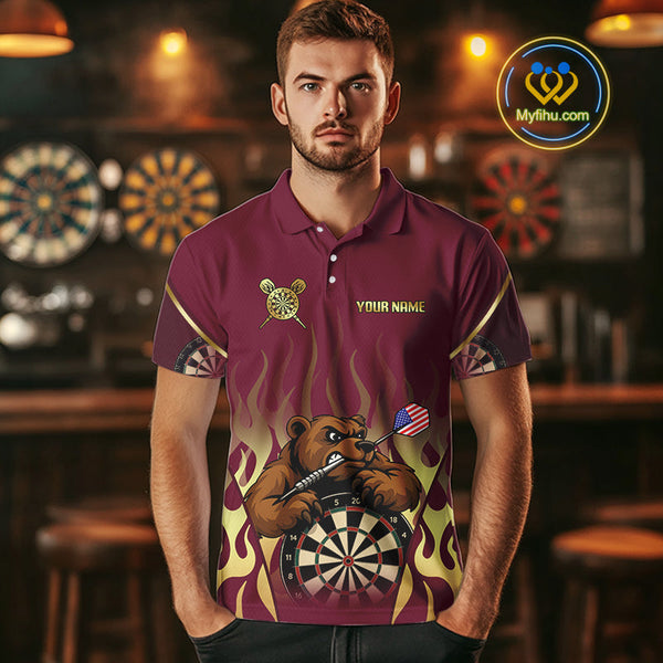 Custom Gold Bear Darts Team Men Polo Shirts, Bear Darts Jerseys NYN0091