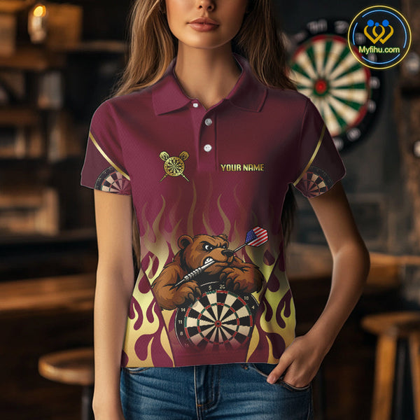 Custom Gold Bear Darts Team Women Polo Shirts, Bear Darts Jerseys NYN0091
