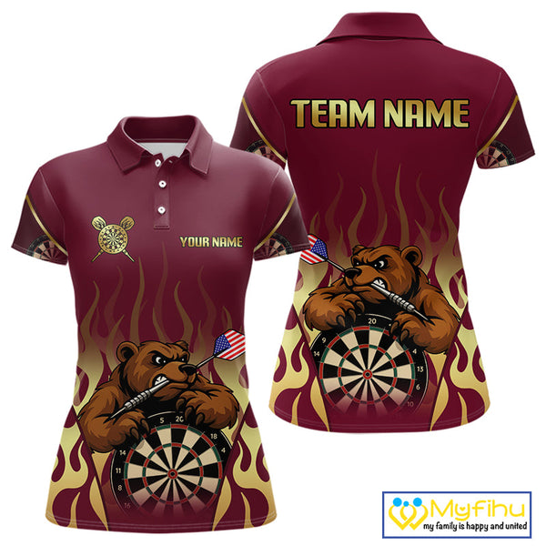 Custom Gold Bear Darts Team Women Polo Shirts, Bear Darts Jerseys NYN0091