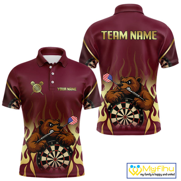 Custom Gold Bear Darts Team Men Polo Shirts, Bear Darts Jerseys NYN0091