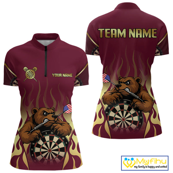Custom Gold Bear Darts Team Women Quarter-Zip Shirts, Bear Darts Jerseys NYN0091