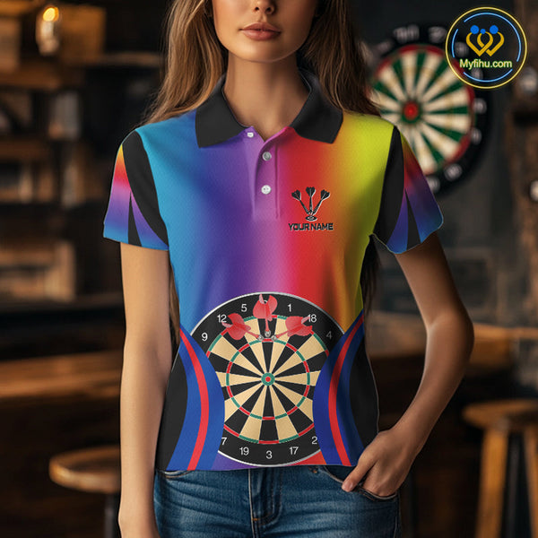 Custom Colorful Dartboard Darts Team Women Polo Shirt, Dart League Shirt NYN0092