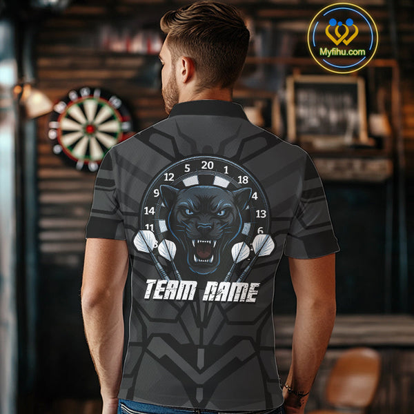 Custom Black And Blue Panther Dart Team Polo Shirt For Men, Dart League Shirt NYN0438
