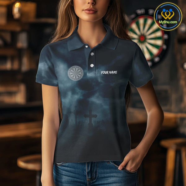 Custom Dark Blue Grim Reaper Dartboard Polo Shirts For Women, Halloween Outfit NYN0698