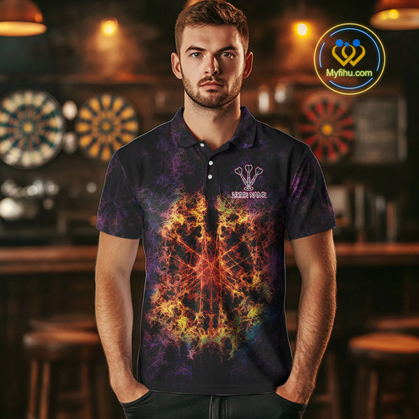 Custom Colorful Psychedelic Flame Dartboard Polo Shirt For Men, Dart Jerseys NYN0699