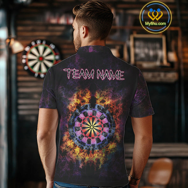 Custom Colorful Psychedelic Flame Dartboard Polo Shirt For Men, Dart Jerseys NYN0699