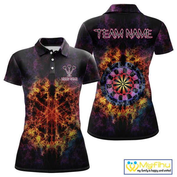 Custom Colorful Psychedelic Flame Dartboard Polo Shirt For Women, Dart Jerseys NYN0699
