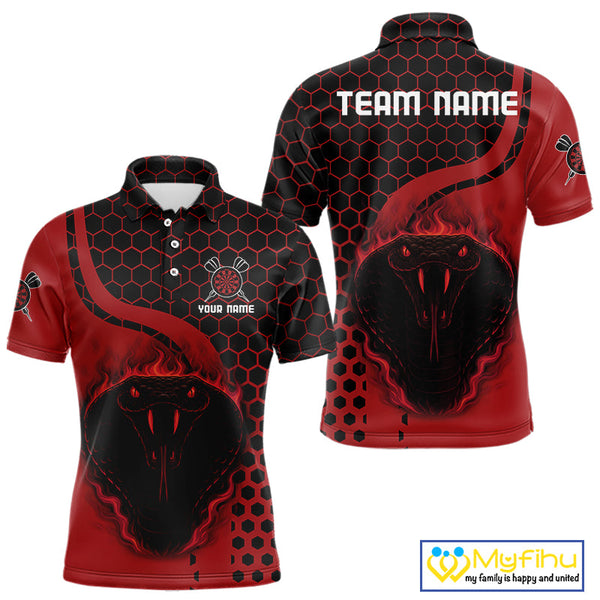 Custom Black And Red Flame Cobra Snake Darts Team Polo Shirts For Men, Dart Jerseys NYN0093