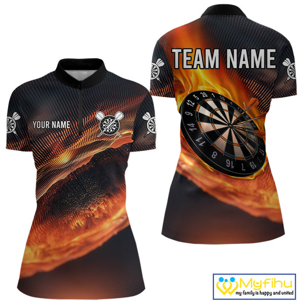Custom Fire Flame Darts Jerseys, Dartboad Darts Team Quarter-Zip Shirts For Women NYN0097