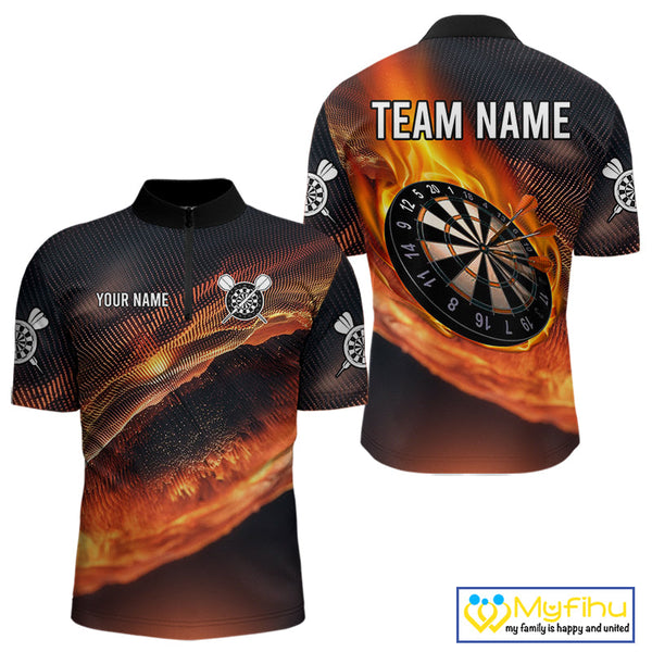 Custom Fire Flame Darts Jerseys, Dartboad Darts Team Quarter-Zip Shirts For Men NYN0097