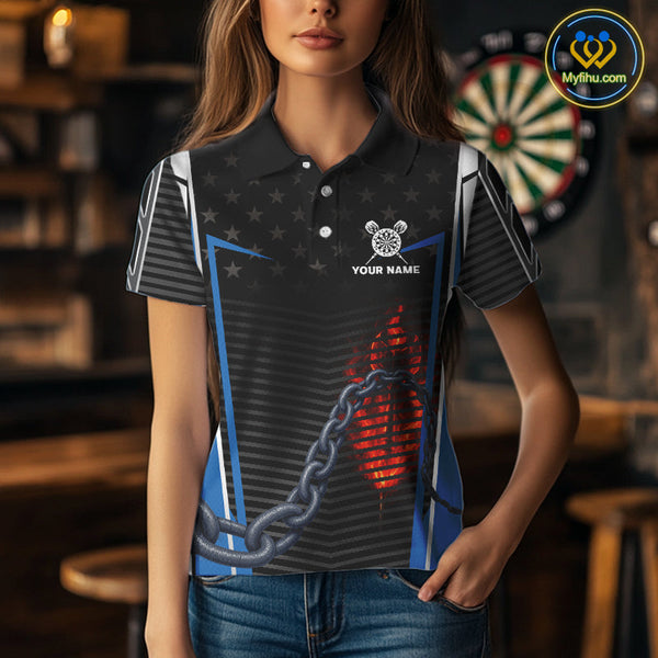 Custom US Flag Scorpion Dart Team Women Polo Shirts, Patriotic Dart Team Jerseys NYN0455