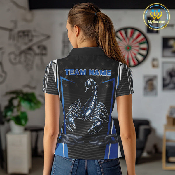 Custom US Flag Scorpion Dart Team Women Polo Shirts, Patriotic Dart Team Jerseys NYN0455