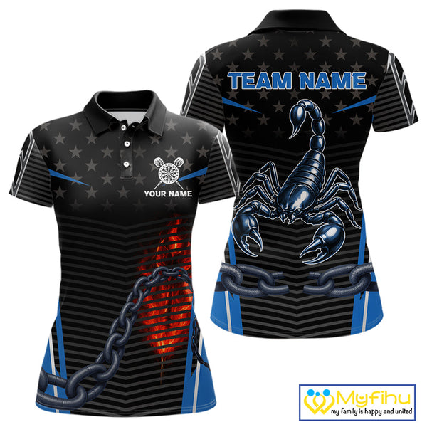 Custom US Flag Scorpion Dart Team Women Polo Shirts, Patriotic Dart Team Jerseys NYN0455