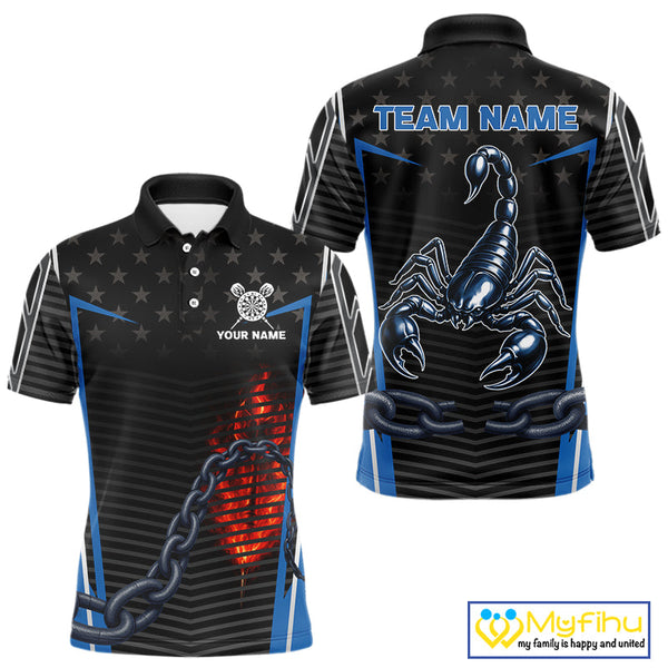 Custom US Flag Scorpion Dart Team Men Polo Shirts, Patriotic Dart Team Jerseys NYN0455
