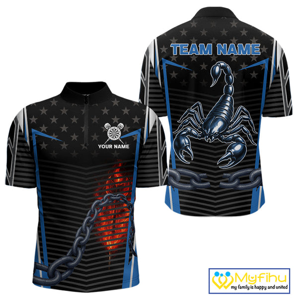 Custom US Flag Scorpion Dart Team Men Quarter-Zip Shirts, Patriotic Dart Team Jerseys NYN0455