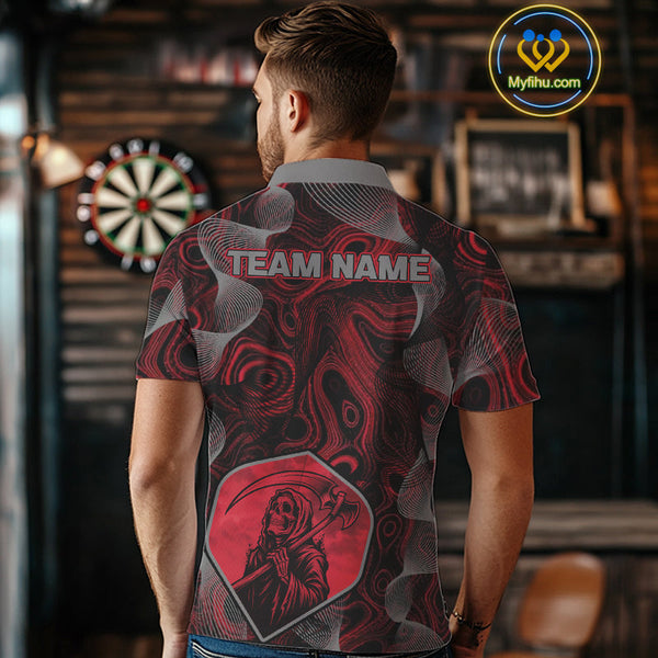 Custom Black And Red Camouflage Dart Grim Reaper Polo Shirt For Men, Dart Jerseys NYN0460