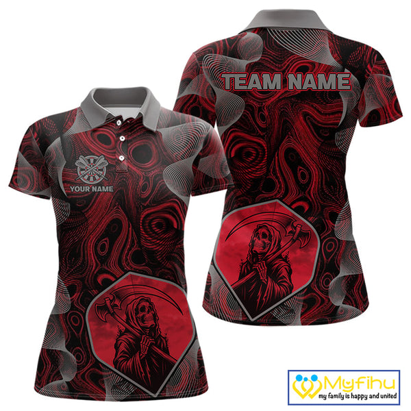 Custom Black And Red Camouflage Dart Grim Reaper Polo Shirt For Women, Dart Jerseys NYN0460