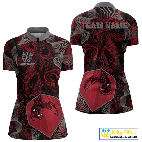 Custom Black And Red Camouflage Dart Cobra Snake Quarter-Zip Shirt For Women, Dart Jerseys NYN0461