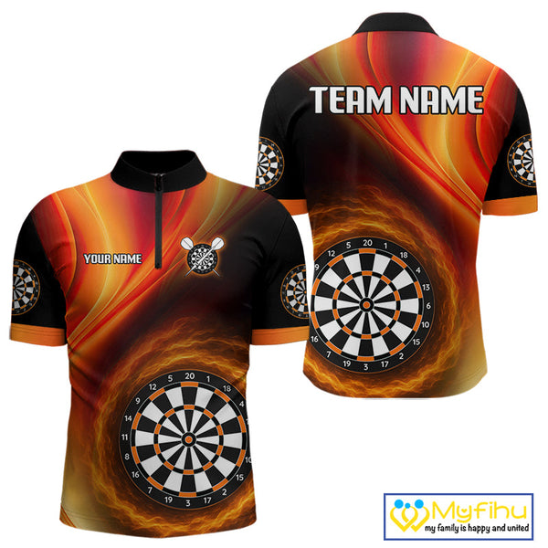 Custom Fire Flame Darts Jerseys, Dartboad Darts Team Quarter-Zip Shirts For Men NYN0102