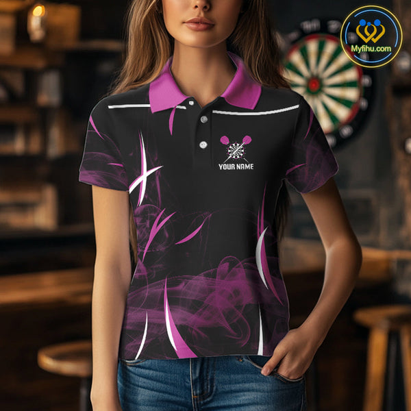 Custom Black And Purple Smoke Dart Team Women Polo Shirts, Dart League Shirt NYN0104