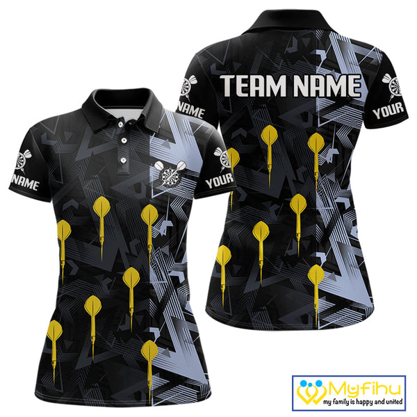 Custom Blue And Yellow Darts Pattern Dart Team Polo Shirts For Women, Dart Jerseys NYN0107