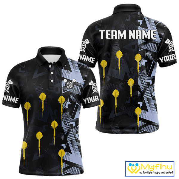 Custom Blue And Yellow Darts Pattern Dart Team Polo Shirts For Men, Dart Jerseys NYN0107