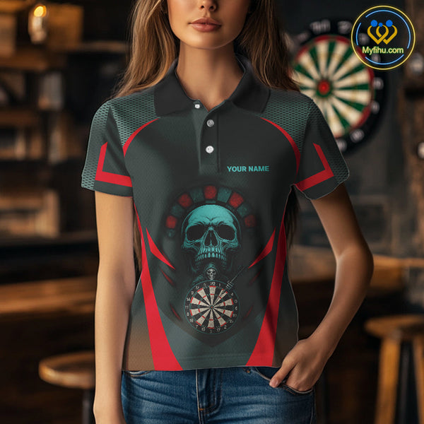 Custom Grim Reaper Skull Dart Polo Shirt For Women, Halloween Dart Team Outfit NYN0463