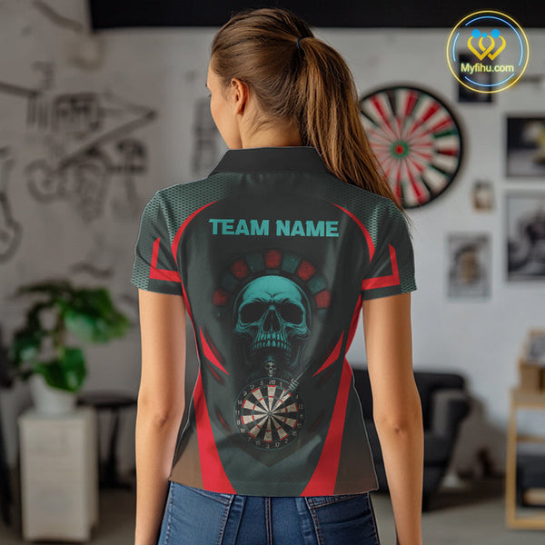 Custom Grim Reaper Skull Dart Polo Shirt For Women, Halloween Dart Team Outfit NYN0463