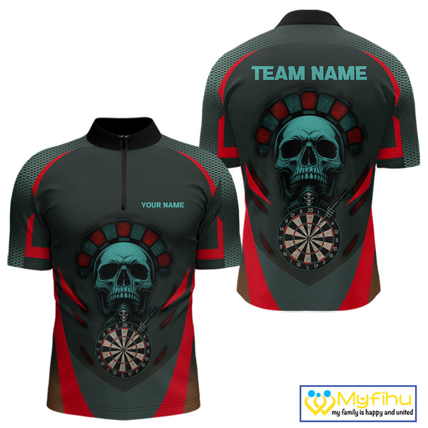 Custom Grim Reaper Skull Dart Quarter-Zip Shirt For Men, Halloween Dart Team Outfit NYN0463