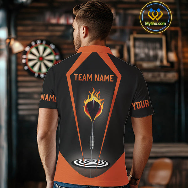 Custom Orange Flame Dart Polo Shirts For Men, Golden Hearts Darts Jerseys NYN0724
