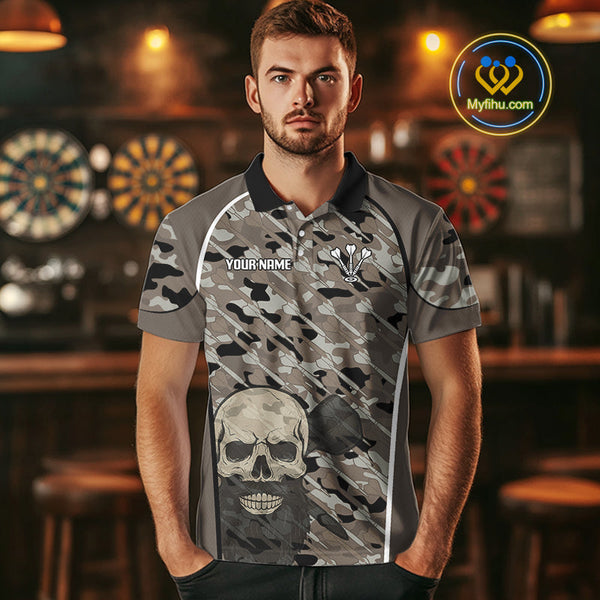 Custom Darts Camo Pattern Skull Dart Men Polo Shirts, Dart Team Tournament Shirt NYN0113