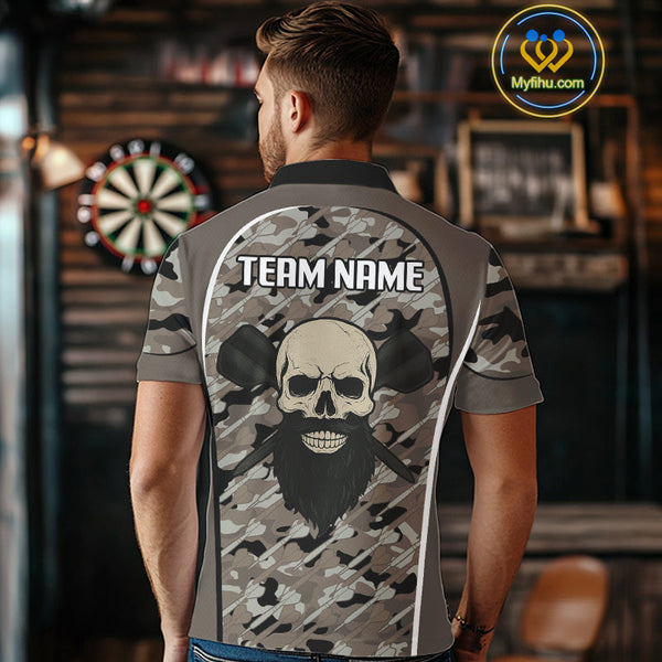 Custom Darts Camo Pattern Skull Dart Men Polo Shirts, Dart Team Tournament Shirt NYN0113
