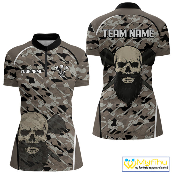 Custom Darts Camo Pattern Skull Dart Women Quarter-Zip Shirts, Dart Team Tournament Shirt NYN0113