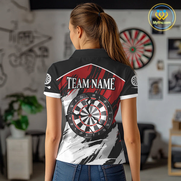Custom Black And Red Camo Dart Team Women Polo Shirts, Dart Tournament Shirt NYN0233