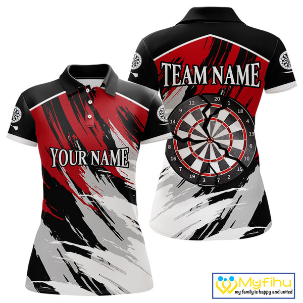 Custom Black And Red Camo Dart Team Women Polo Shirts, Dart Tournament Shirt NYN0233