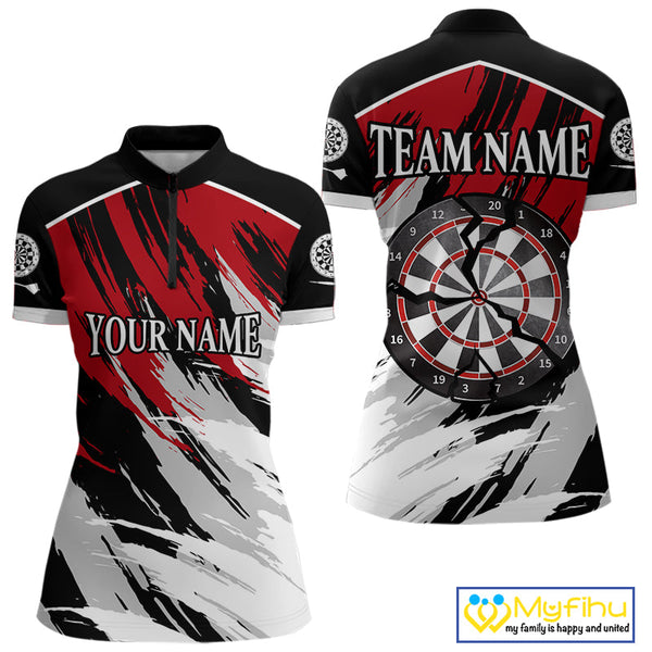Custom Black And Red Camo Dart Team Women Quarter-Zip Shirts, Dart Tournament Shirt NYN0233