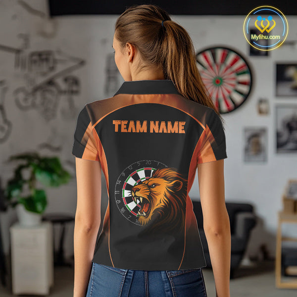 Custom Black And Orange Lion Darts Polo Shirts For Women, Dart Team Jerseys NYN0242