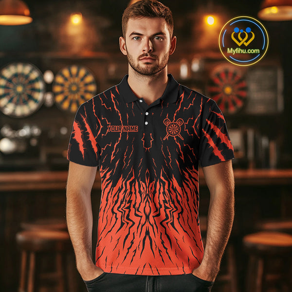 Custom Black And Orange Wolf Dart Team Polo Shirts For Men, Wolf Dart Jerseys NYN0243