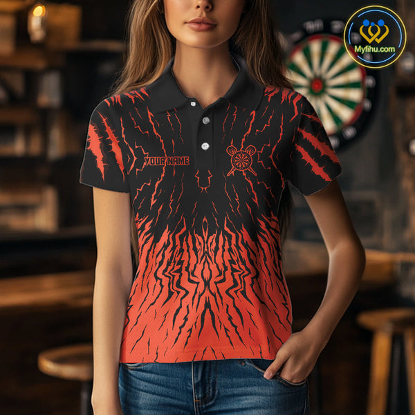 Custom Black And Orange Wolf Dart Team Polo Shirts For Women, Wolf Dart Jerseys NYN0243