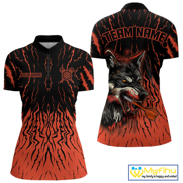 Custom Black And Orange Wolf Dart Team Quarter-Zip Shirts For Women, Wolf Dart Jerseys NYN0243