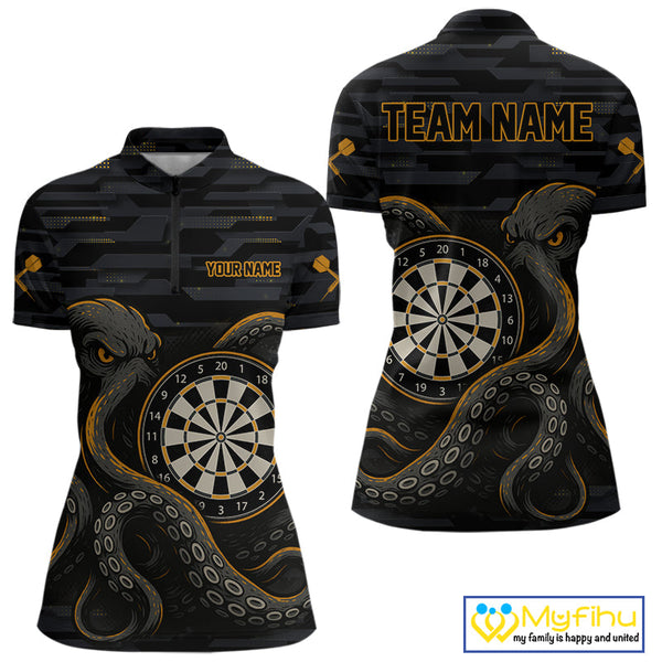 Custom Black And Yellow Octopus Dart Team Quarter-Zip Shirt For Women, Dart Jerseys NYN0490