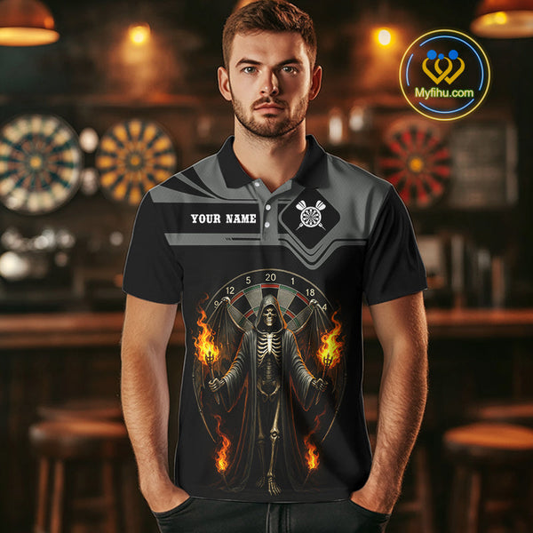 Custom Flame Grim Reaper Dart Polo Shirt For Men, Halloween Dart Outfit NYN0493